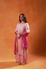 Pink Embroidered Sharara Set