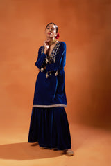 Royal Blue Velvet Embroidered Sharara Set