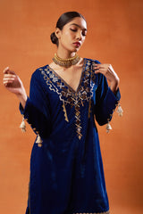 Royal Blue Velvet Embroidered Sharara Set