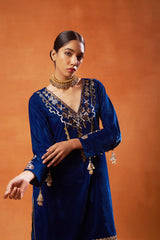 Royal Blue Velvet Embroidered Sharara Set