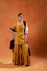 Mustard Yellow Embroidered Sharara Set