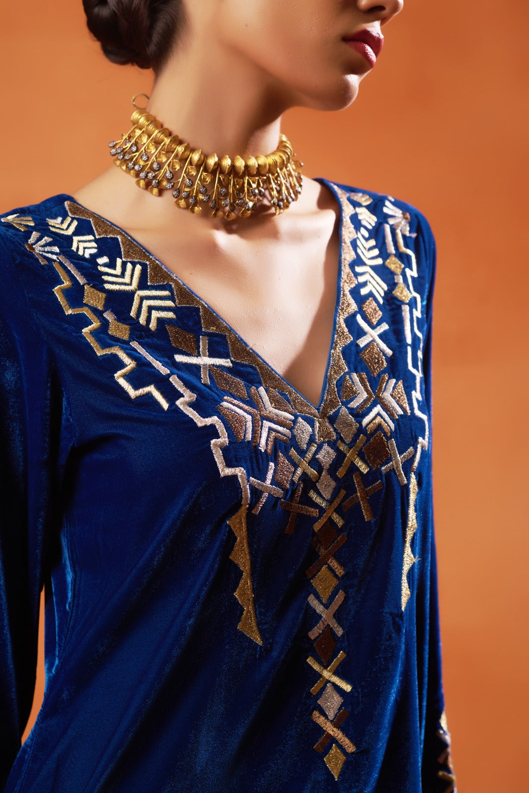 Royal Blue Velvet Embroidered Sharara Set