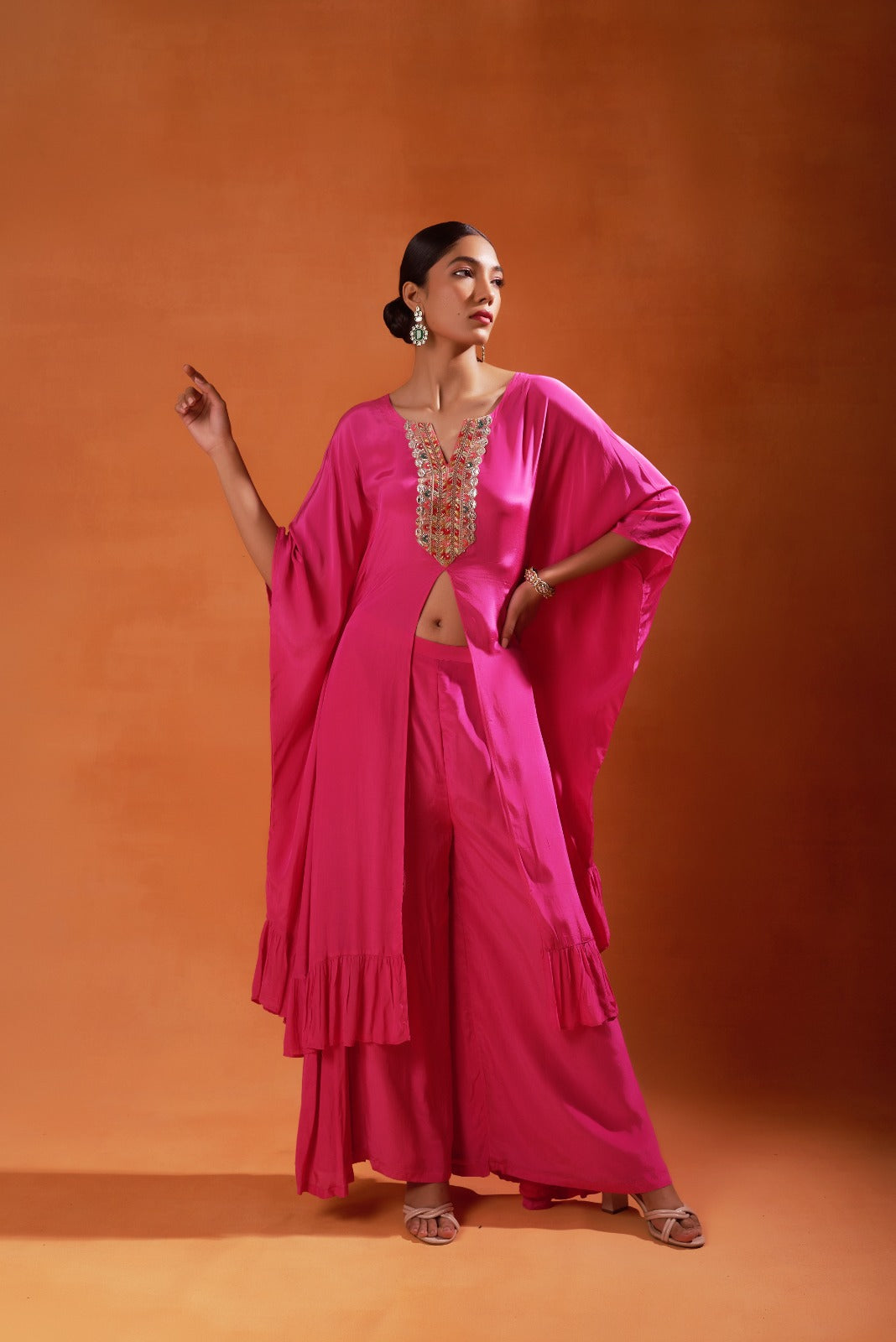 Vibrant Pink Kaftan with Embellished Detailing