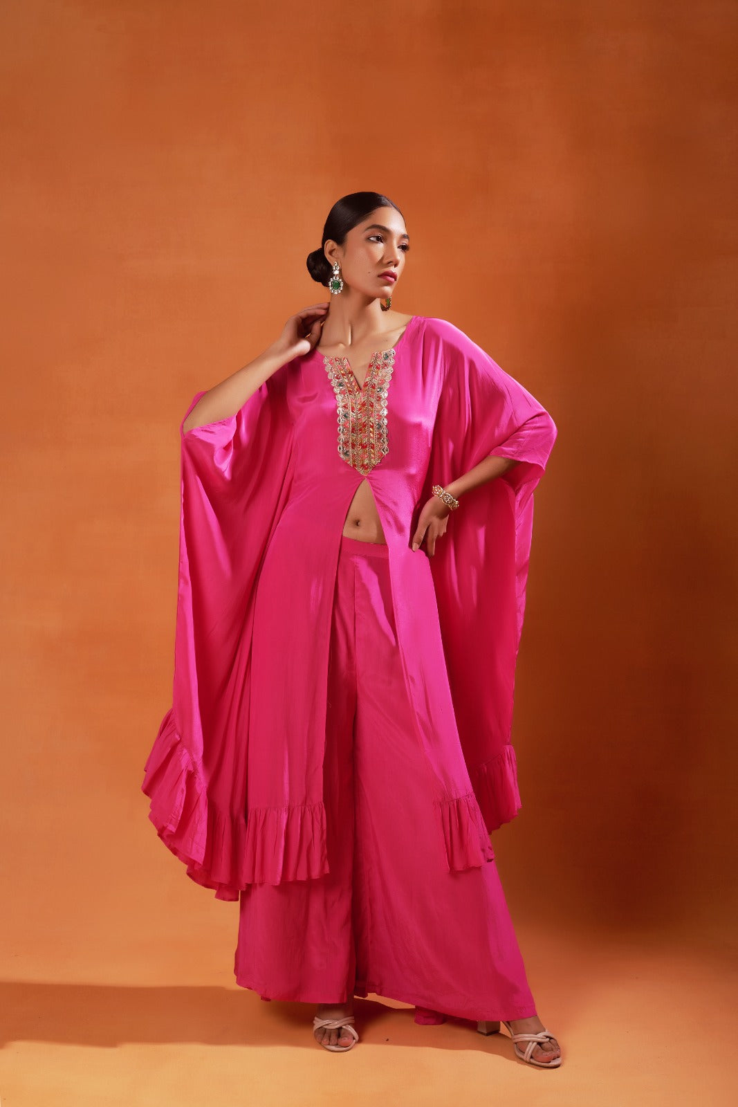 Vibrant Pink Kaftan with Embellished Detailing