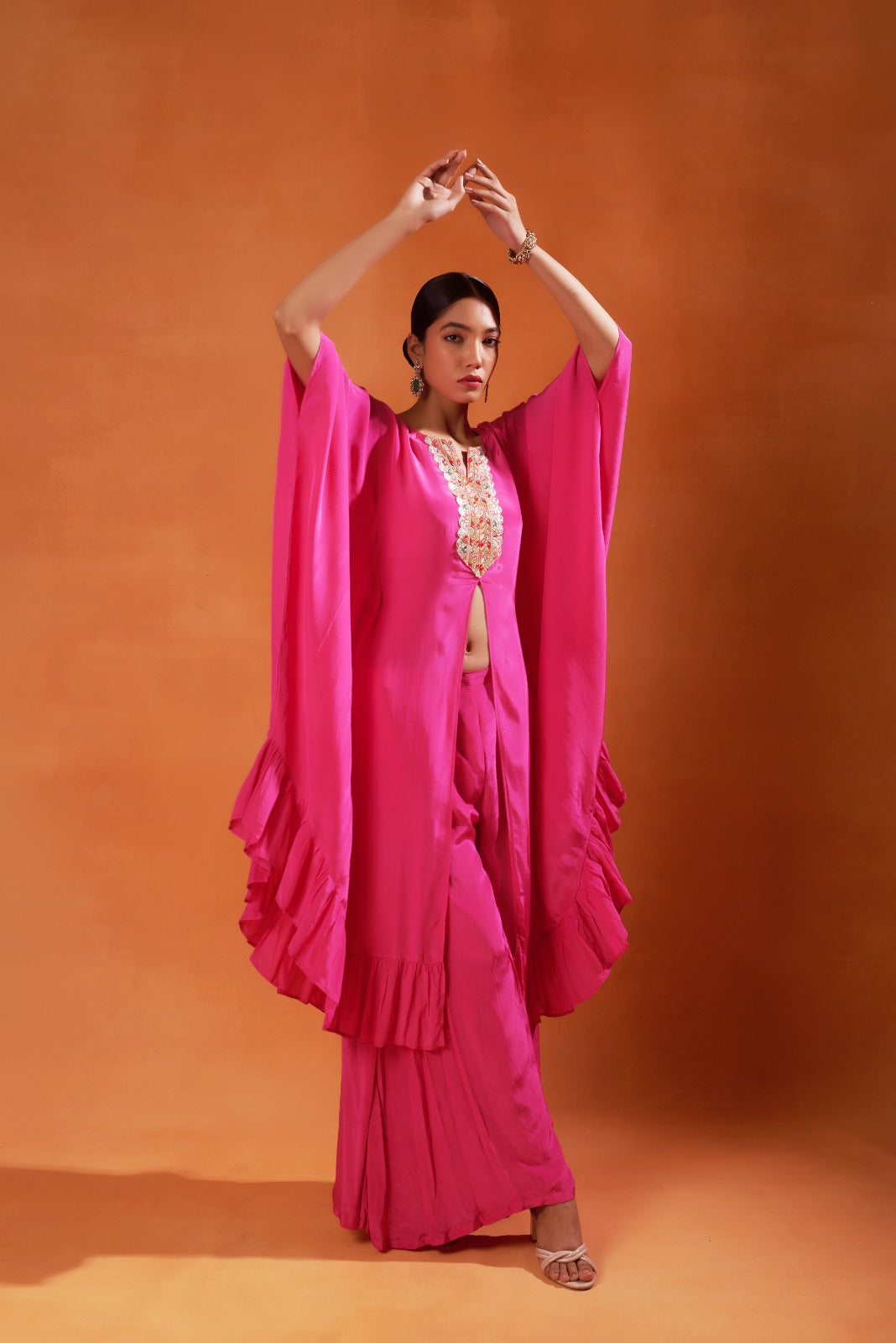 Vibrant Pink Kaftan with Embellished Detailing