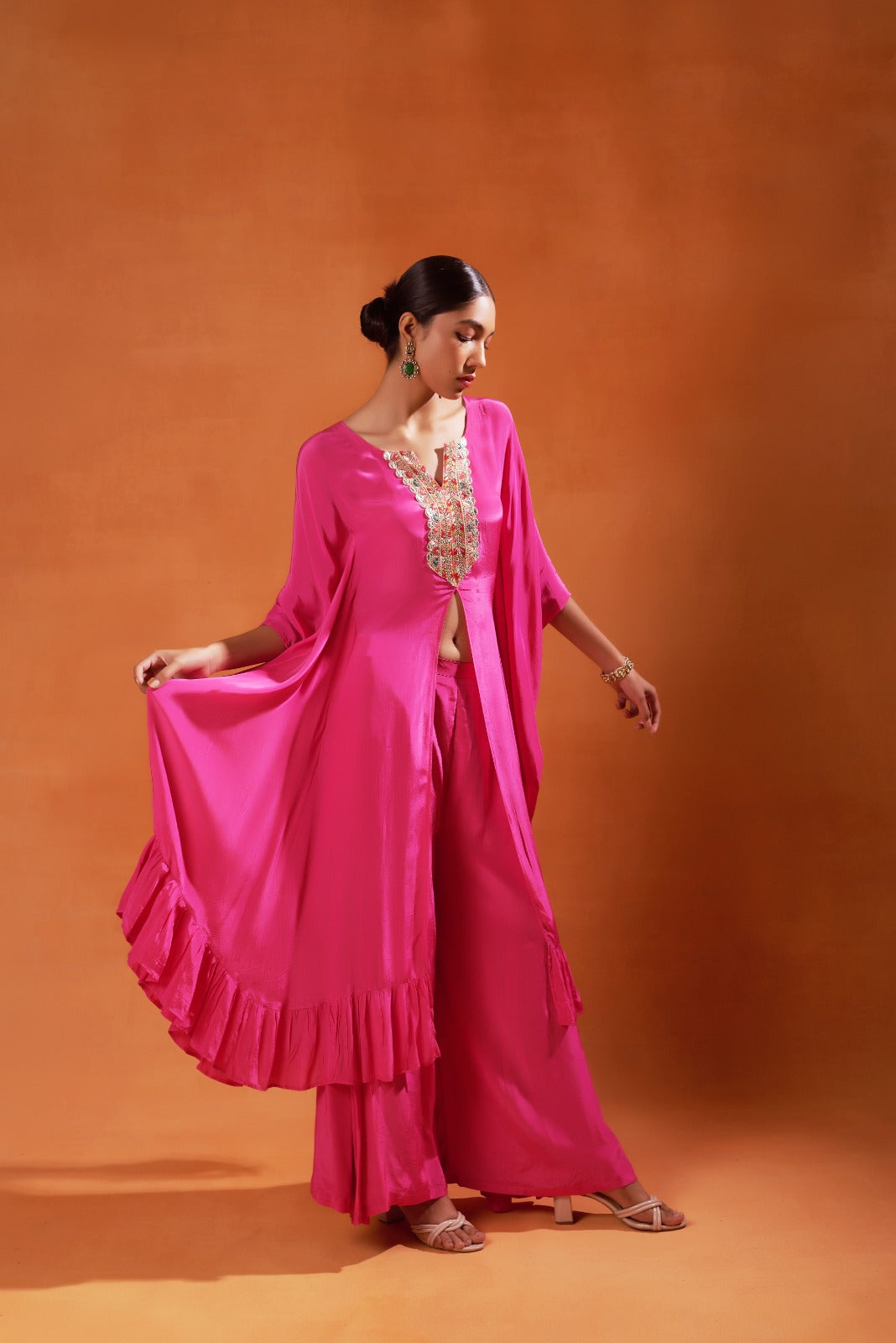 Vibrant Pink Kaftan with Embellished Detailing