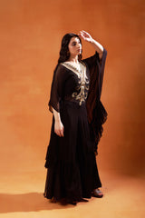 Black Chiffon Kaftan with Gold Embroidery