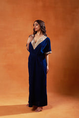 Elegant Navy Blue Kaftan with Gold Accents