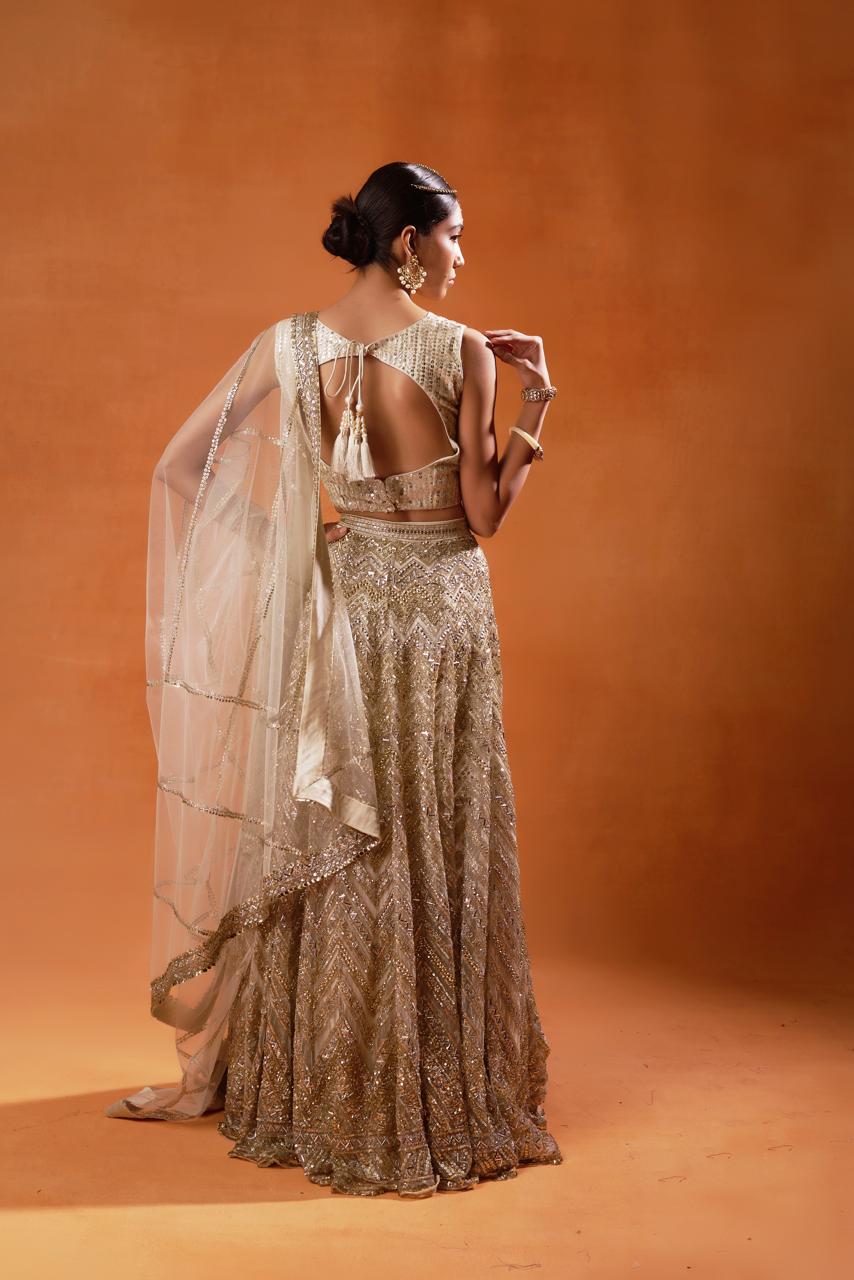 Gold Sequin Embellished Lehenga Set