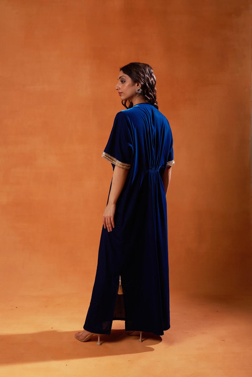 Elegant Navy Blue Kaftan with Gold Accents