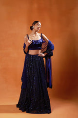 Navy Blue Sequined Lehenga Set