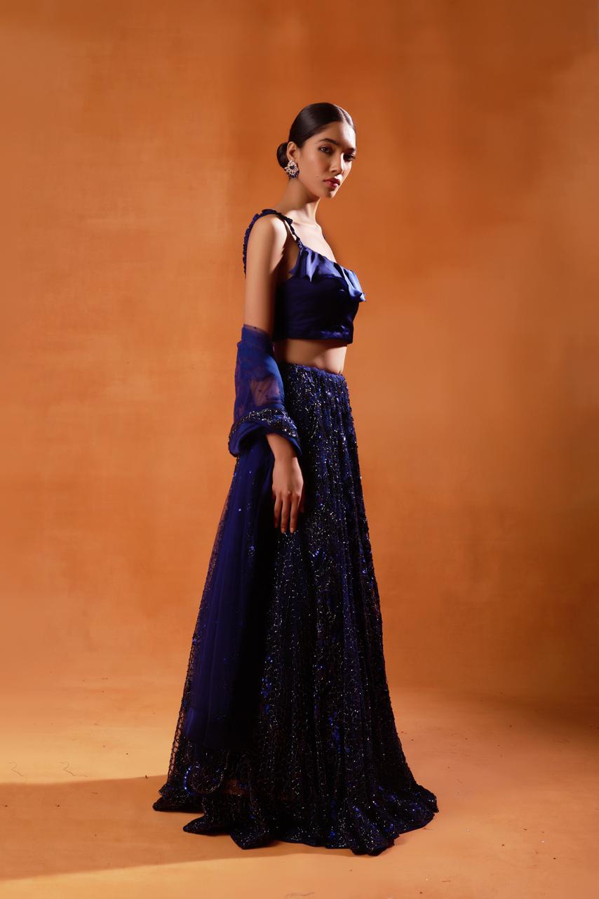 Navy Blue Sequined Lehenga Set