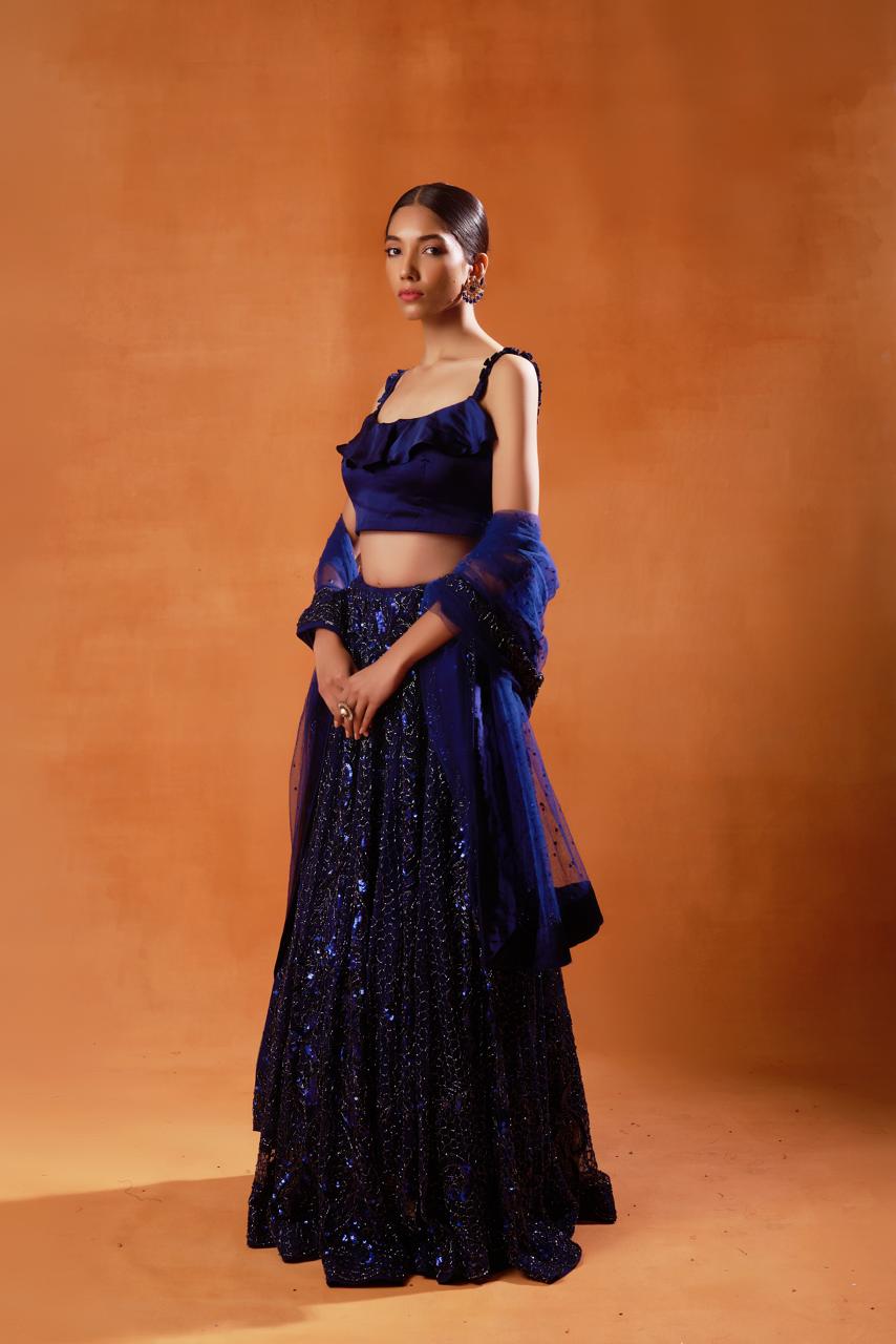 Navy Blue Sequined Lehenga Set