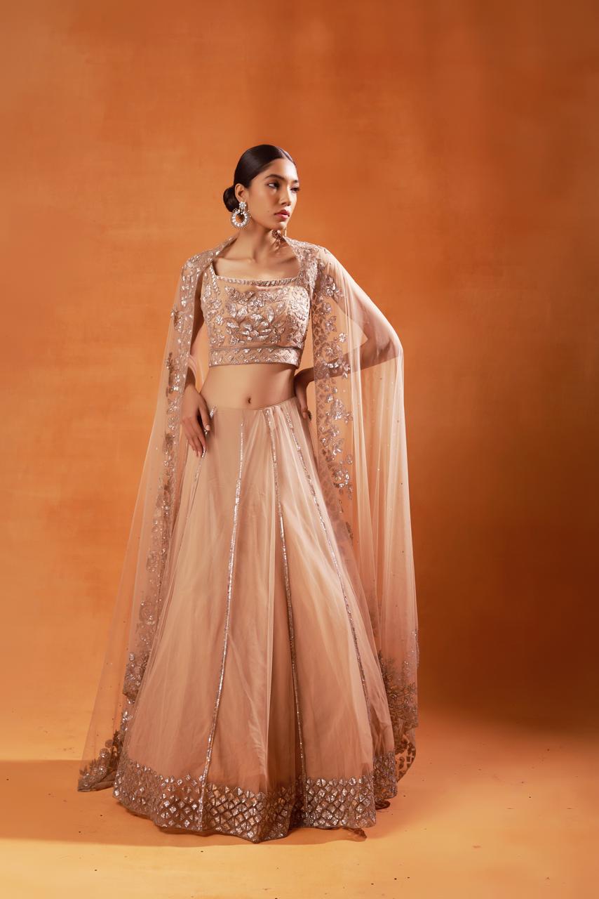 Champagne Gold Embroidered Lehenga Set