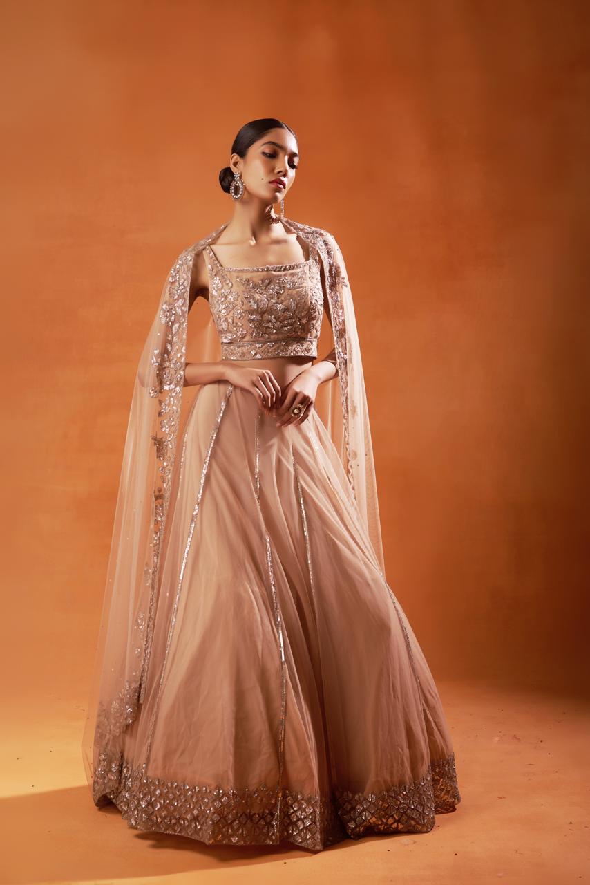 Champagne Gold Embroidered Lehenga Set