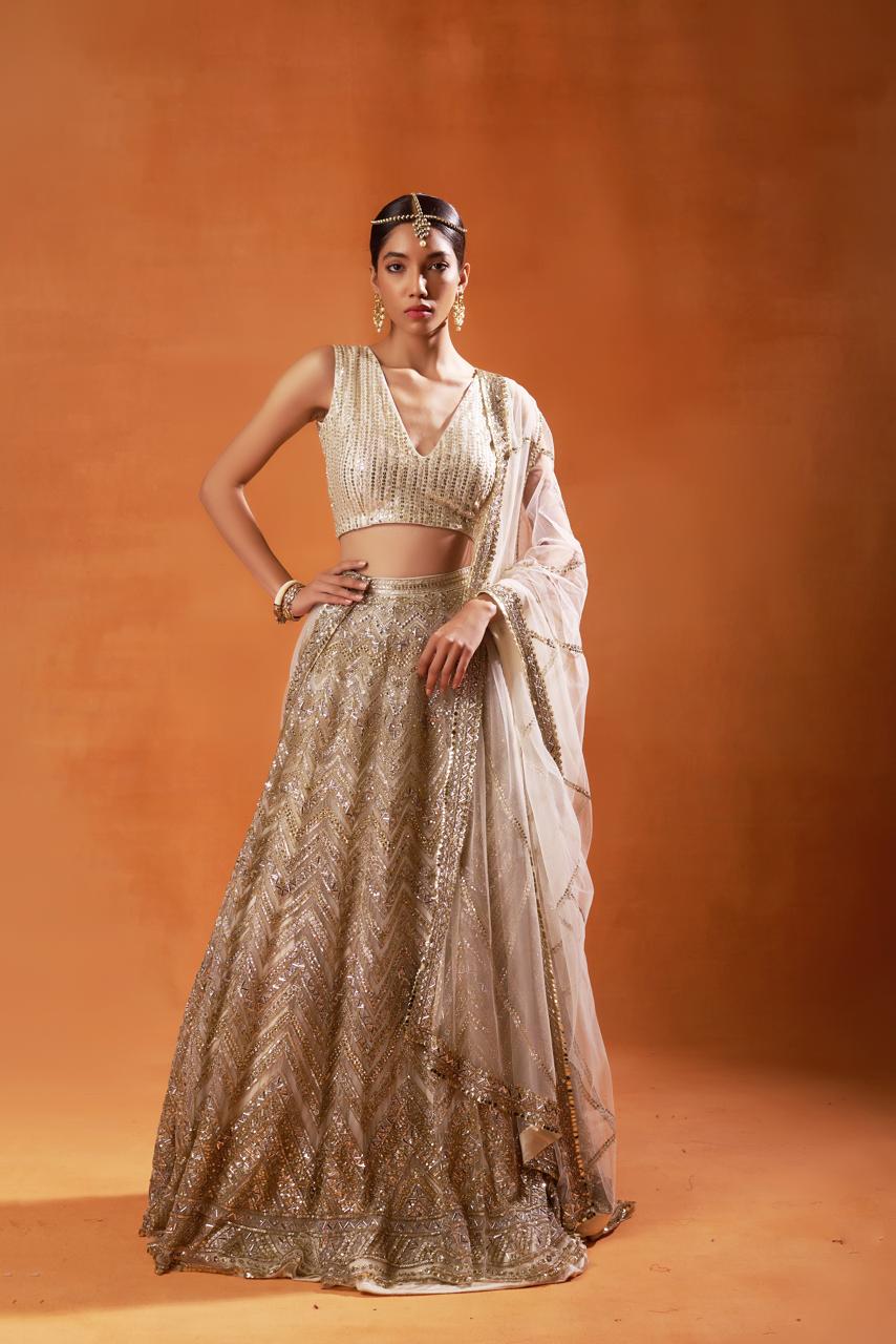 Gold Sequin Embellished Lehenga Set