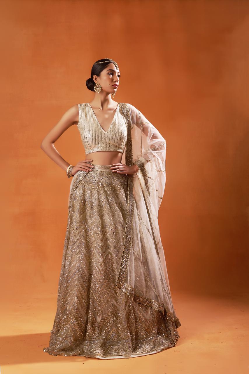 Gold Sequin Embellished Lehenga Set