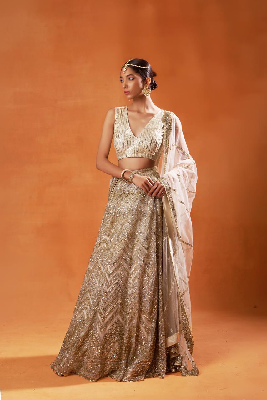 Gold Sequin Embellished Lehenga Set