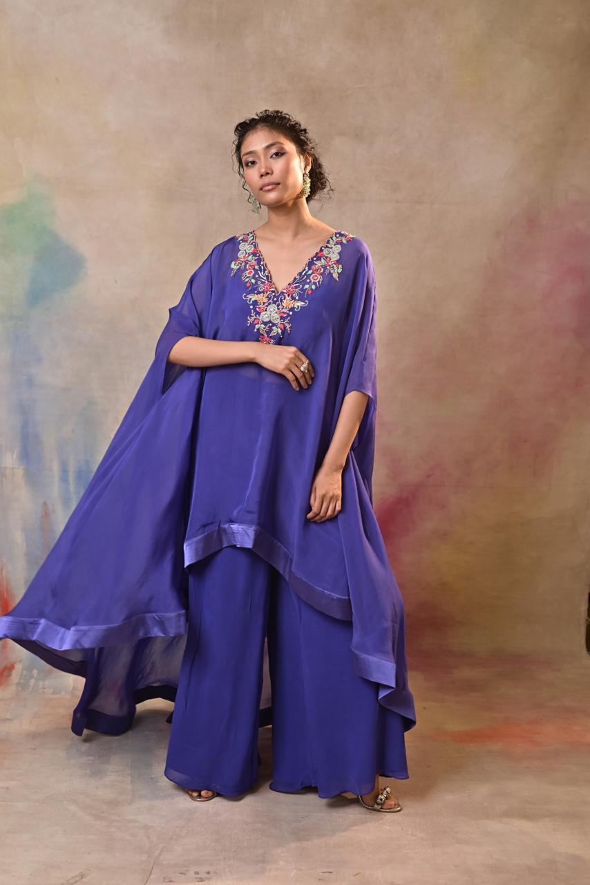 Royal Blue Embroidered Indo-Western Ensemble