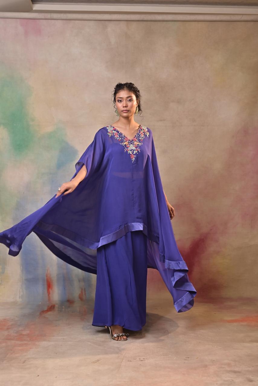 Royal Blue Embroidered Indo-Western Ensemble