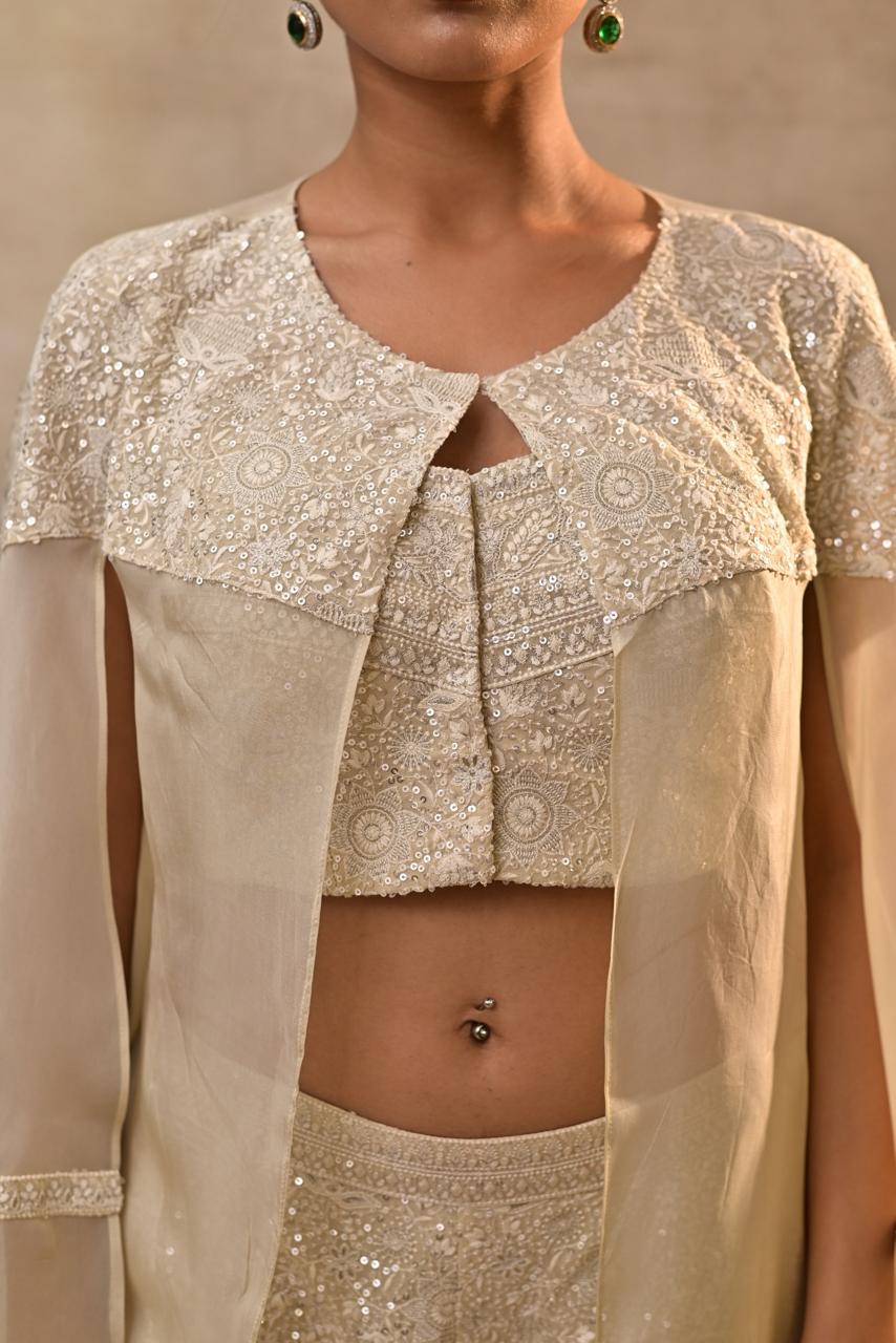 Ivory Embroidered Indo-Western Ensemble