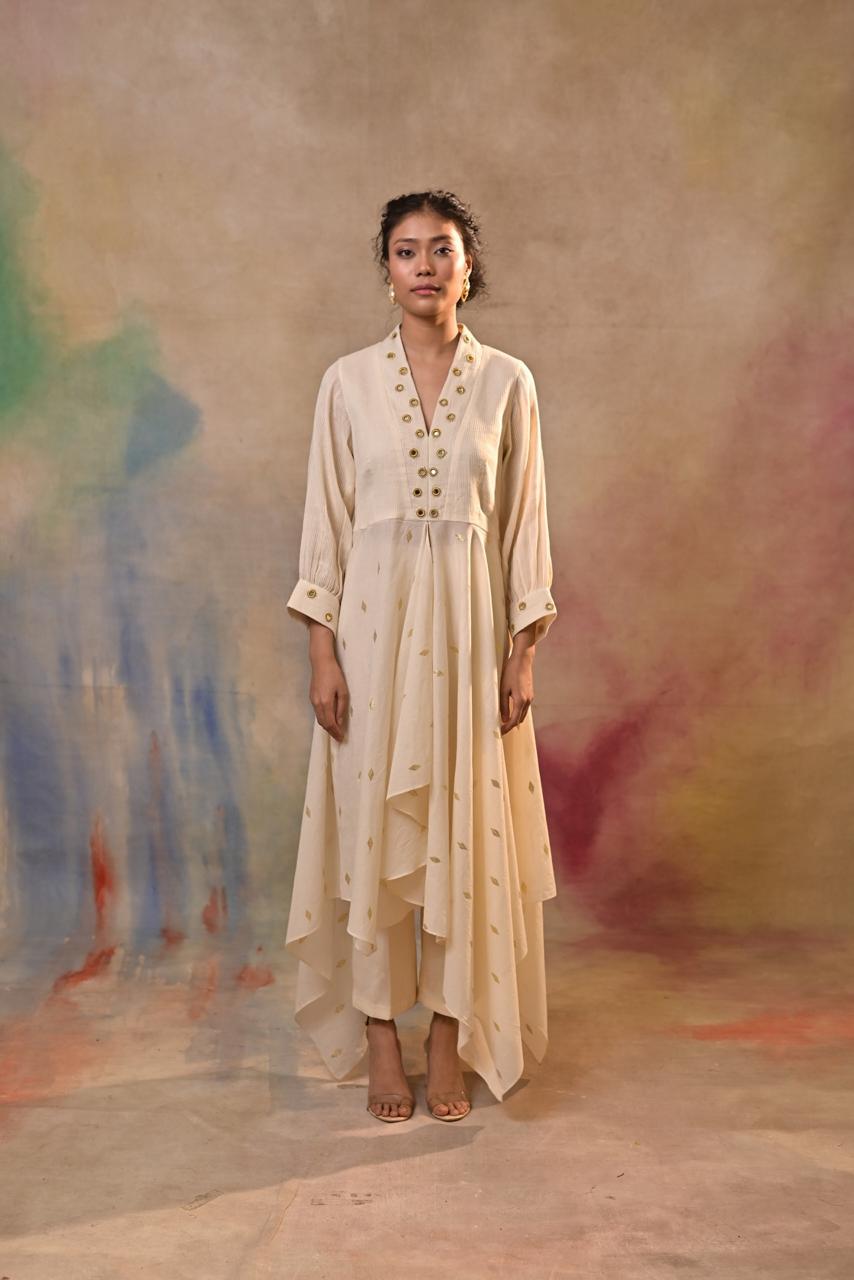 Ivory Gold Accent Indo-Western Dress