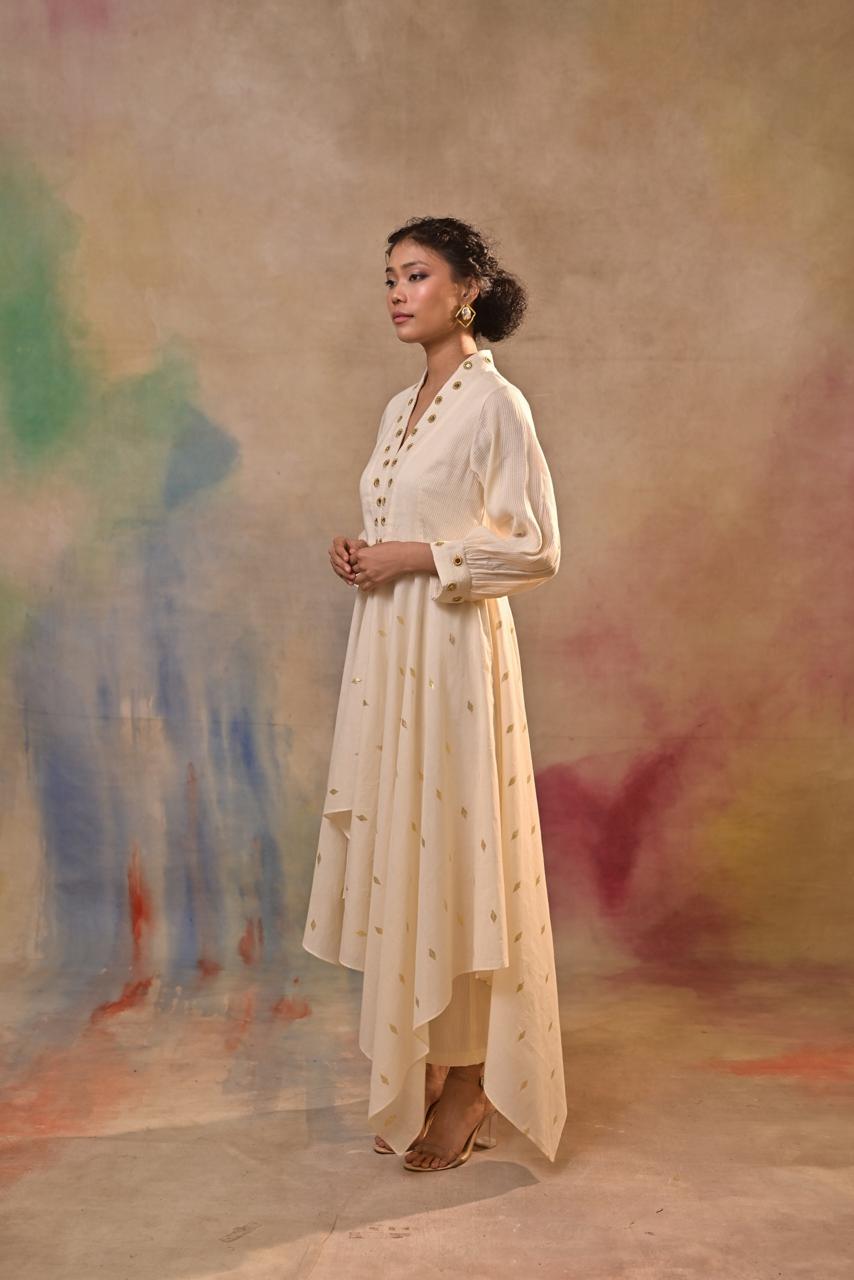 Ivory Gold Accent Indo-Western Dress