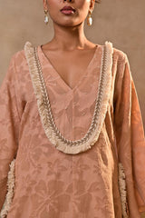 Peach Jacquard Embroidered Cord Set