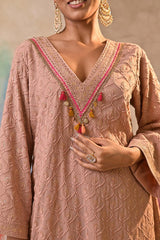 Beige Embroidered Sharara Set